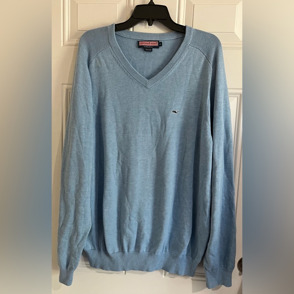 Vineyard Vines Mens XL Cotton Pullover Sweater Blue V-Neck Preppy Classic Knit